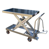 Pneumatic Hydraulic Scissor Lift Table, Stainless Steel, 47-1/2" L x 24" W, 2000 lbs. Cap. LV477 | Rideout Tool & Machine Inc.