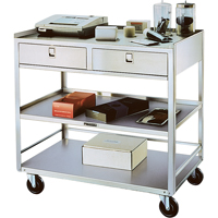 Stainless Steel Equipment Stands, 300 lbs. Capacity, Stainless Steel, 20"/20-1/8" x W, 35" x H, 37"/36-3/8" D, Knocked Down, 2 Drawers MK980 | Rideout Tool & Machine Inc.