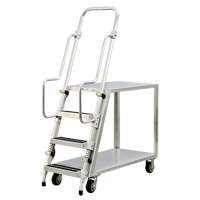 Aluminum Stock Picking Ladder Cart, Aluminum, 22" W x 51-1/2" D, 2 Shelves, 800 lbs. Capacity MO458 | Rideout Tool & Machine Inc.