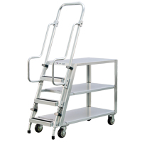 Aluminum Stock Picking Ladder Cart, Aluminum, 22" W x 51-1/2" D, 3 Shelves, 800 lbs. Capacity MO459 | Rideout Tool & Machine Inc.