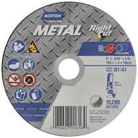 Meule &agrave; tronçonner m&eacute;tallique pour coupe &agrave; angle droit RightCut, 4-1/2" x 0,04", Arbre de 7/8", Type 01/41, Oxyde d'aluminium, 13580 Tr/min Rideout Tool & Machine Inc.