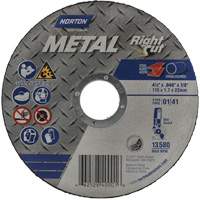 Meule &agrave; tronçonner m&eacute;tallique pour coupe &agrave; angle droit RightCut, 4-1/2" x 0,045", Arbre de 7/8", Type 01/41, Oxyde d'aluminium, 13580 Tr/min Rideout Tool & Machine Inc.
