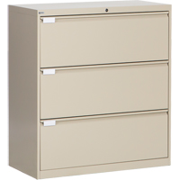 Lateral Filing Cabinet, Steel, 3 Drawers, 36" W x 18" D x 40-1/16" H, Beige OP217 | Rideout Tool & Machine Inc.