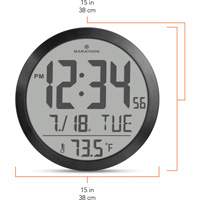 Round Digital Wall Clock, Digital, Battery Operated, 15" Dia., Black OR488 | Rideout Tool & Machine Inc.