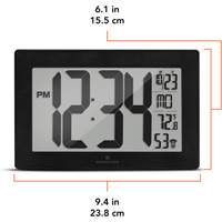 Self-Setting & Self-Adjusting Wall Clock with Stand, Digital, Battery Operated, Black OR493 | Rideout Tool & Machine Inc.