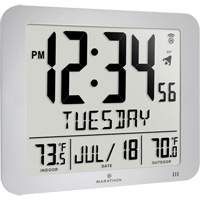 Slim Self-Setting Full Calendar Wall Clock, Digital, Battery Operated, Silver OR494 | Rideout Tool & Machine Inc.