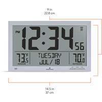 Self-Setting Full Calendar Clock with Extra Large Digits, Digital, Battery Operated, Silver OR499 | Rideout Tool & Machine Inc.