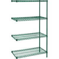 Heavy-Duty Green Epoxy Finish Wire Shelving, Add-On Kit, 4 Tiers, 36" W x 63" H x 24" D Rideout Tool & Machine Inc.