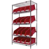 Slanted Wire Shelf with Bins, 5 Tiers, 36" W x 63" H x 18" D Rideout Tool & Machine Inc.