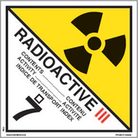 Étiquettes d'expédition pour matières radioactives de catégorie 3, 4" lo x 4" la, Noir sur blanc SAG880 | Rideout Tool & Machine Inc.