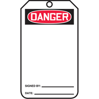 Safety Tags, Plastic, 3-3/8" W x 5-7/8" H, English Rideout Tool & Machine Inc.