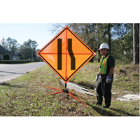 Tilt-Adjust™ Merge Left Roll-Up Construction Sign, 36" x 36", Vinyl, Pictogram SEE386 | Rideout Tool & Machine Inc.