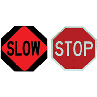 Double-Sided "Stop/Slow" Traffic Control Sign, 18" x 18", Plastic, English with Pictogram SEI475 | Rideout Tool & Machine Inc.