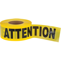 "Attention" Barricade Tape, Bilingual, 3" W x 1000' L, 2.5 mils, Black on Yellow Rideout Tool & Machine Inc.