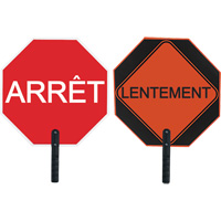 Double-Sided "Arrêt/Lentement" Traffic Control Sign, 18" x 18", Aluminum, French with Pictogram SFU870 | Rideout Tool & Machine Inc.