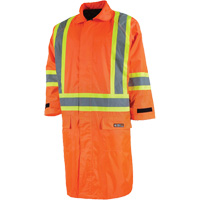 Long Rain Jacket with Detachable Hood, Nylon/PVC, Small, High Visibility Orange SHH310 | Rideout Tool & Machine Inc.