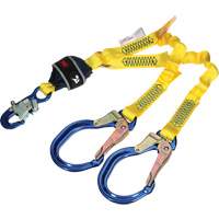 Twin-Leg Stretch Web Shock-Absorbing Lanyard, 4', Rebar Hook Center, Snap Hook Leg Ends Rideout Tool & Machine Inc.