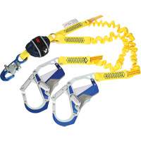 Twin-Leg Stretch Web Shock-Absorbing Lanyard, 6', Rebar Hook Center, Snap Hook Leg Ends Rideout Tool & Machine Inc.