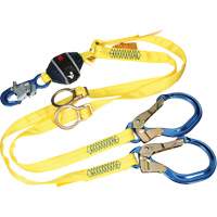 Twin-Leg Tie-Back Web Shock-Absorbing Lanyard, 6', Rebar Hook Center, Snap Hook Leg Ends, Polyester Rideout Tool & Machine Inc.