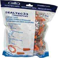 Bouchons d'oreilles coniques jetables en mousse de PU orange SEALTEC33, Vrac - Sac en poly, Avec cordon Rideout Tool & Machine Inc.