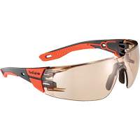 Lunettes de s&eacute;curit&eacute; RUSH+ 2.0 avec monture noire et rouge, M/G, Lentille Cuivre, Antibu&eacute;e/Anti-&eacute;gratignures, ANSI Z87+ Rideout Tool & Machine Inc.