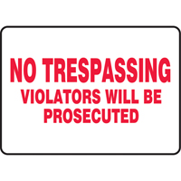 Enseigne « No Trespassing », 7" x 10", Vinyle, Anglais SS556 | Rideout Tool & Machine Inc.