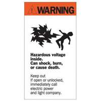 "Warning Hazardous Voltage" Sign, 8" x 4-1/2", Acrylic, English with Pictogram SY226 | Rideout Tool & Machine Inc.