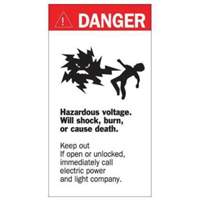 "Danger Hazardous Voltage" Sign, 8" x 4-1/2", Acrylic, English with Pictogram SY227 | Rideout Tool & Machine Inc.