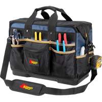 Sac &agrave; outils ferm&eacute; pour entrepreneurs &agrave; base moul&eacute;e, Polyester balistique, 29 pochettes, Noir/Bleu Rideout Tool & Machine Inc.