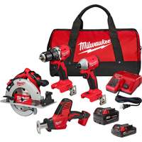 4-Tool Combo Kit, Lithium-Ion, 18 V Rideout Tool & Machine Inc.