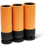 Jeu de douilles m&eacute;triques haute r&eacute;sistance pour protecteurs de roues, 3 Mcx, Chocs, Prise de 1/2", Profond Rideout Tool & Machine Inc.