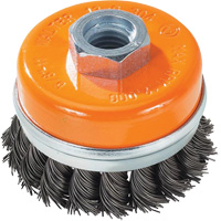 Knot-Twisted Wire Cup Brush with Ring, 3" Dia. x 5/8"-11 Arbor UE895 | Rideout Tool & Machine Inc.