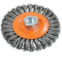 Wide Knotted Wire Wheel Brush, 4-1/2" Dia., 0.02" Fill, 5/8"-11 Arbor, Steel Rideout Tool & Machine Inc.
