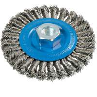 Wide Knotted Wire Wheel Brush, 4-1/2" Dia., 0.02" Fill, 5/8"-11 Arbor, Aluminum/Stainless Steel Rideout Tool & Machine Inc.