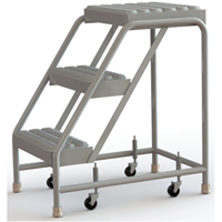 Rolling Ladder, 3 Steps, 16" Step Width, 30" Platform Height, Aluminum VC499 | Rideout Tool & Machine Inc.