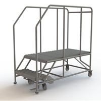 Mobile Work Platform, Steel, 2 Steps, 20" H, 47" D, 24" Step, Serrated VC592 | Rideout Tool & Machine Inc.