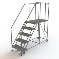 Mobile Work Platform, Steel, 5 Steps, 50" H, 47" D, 24" Step, Serrated VC595 | Rideout Tool & Machine Inc.