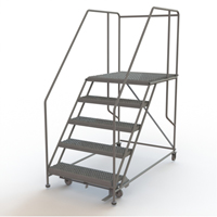 Mobile Work Platform, Steel, 5 Steps, 50" H, 36" D, 36" Step, Serrated VC599 | Rideout Tool & Machine Inc.