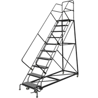 Safety Slope Rolling Ladder, 10 Steps, Perforated, 50° Incline, 100" High Rideout Tool & Machine Inc.