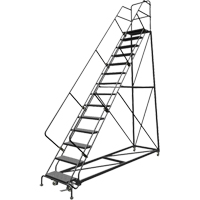 Safety Slope Rolling Ladder, 14 Steps, Perforated, 50° Incline, 140" High Rideout Tool & Machine Inc.
