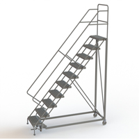 Safety Slope Rolling Ladder, 10 Steps, Serrated, 50° Incline, 100" High Rideout Tool & Machine Inc.