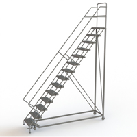 Safety Slope Rolling Ladder, 14 Steps, Serrated, 50° Incline, 140" High Rideout Tool & Machine Inc.