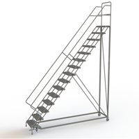 Safety Slope Rolling Ladder, 15 Steps, Serrated, 50° Incline, 150" High Rideout Tool & Machine Inc.