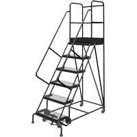 Deep Top Step Rolling Ladder, 6 Steps, 24" Step Width, 60" Platform Height, Steel VC769 | Rideout Tool & Machine Inc.