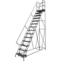 Deep Top Step Rolling Ladder, 14 Steps, 24" Step Width, 140" Platform Height, Steel VC778 | Rideout Tool & Machine Inc.