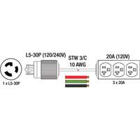 Generator Extension Cord with Tritap, STW, 10 AWG, 3 Outlet(s), 25' Rideout Tool & Machine Inc.