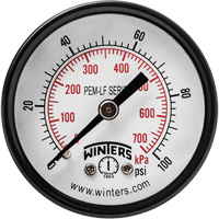 Economy Pressure Gauge, 2" , 0 - 100 psi, Back Mount, Analogue Rideout Tool & Machine Inc.