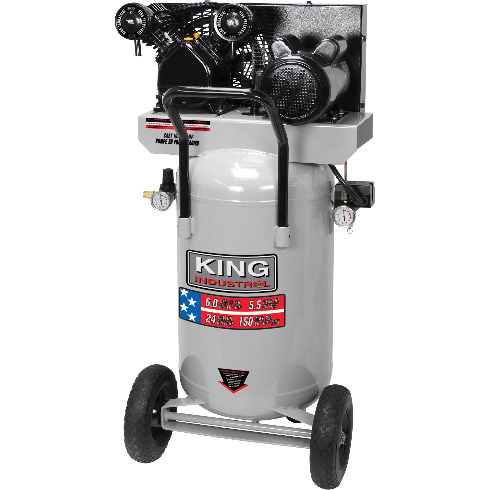 King Canada Air Compressor, Electric, 24 Gal. (29 US Gal), 150 PSI, 120
